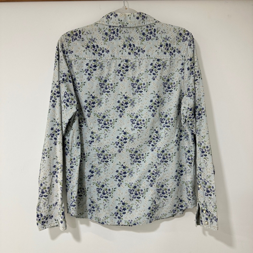 Eddie Bauer Floral Corduroy Snap Front Shirt Womens Large Blue Western - Picture 3 of 6